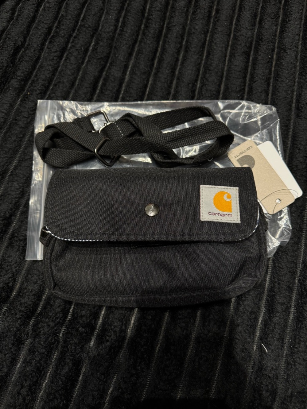 Carhartt Black Small Crossbody Belt Bag with Yellow Logo - Picture 1 of 2